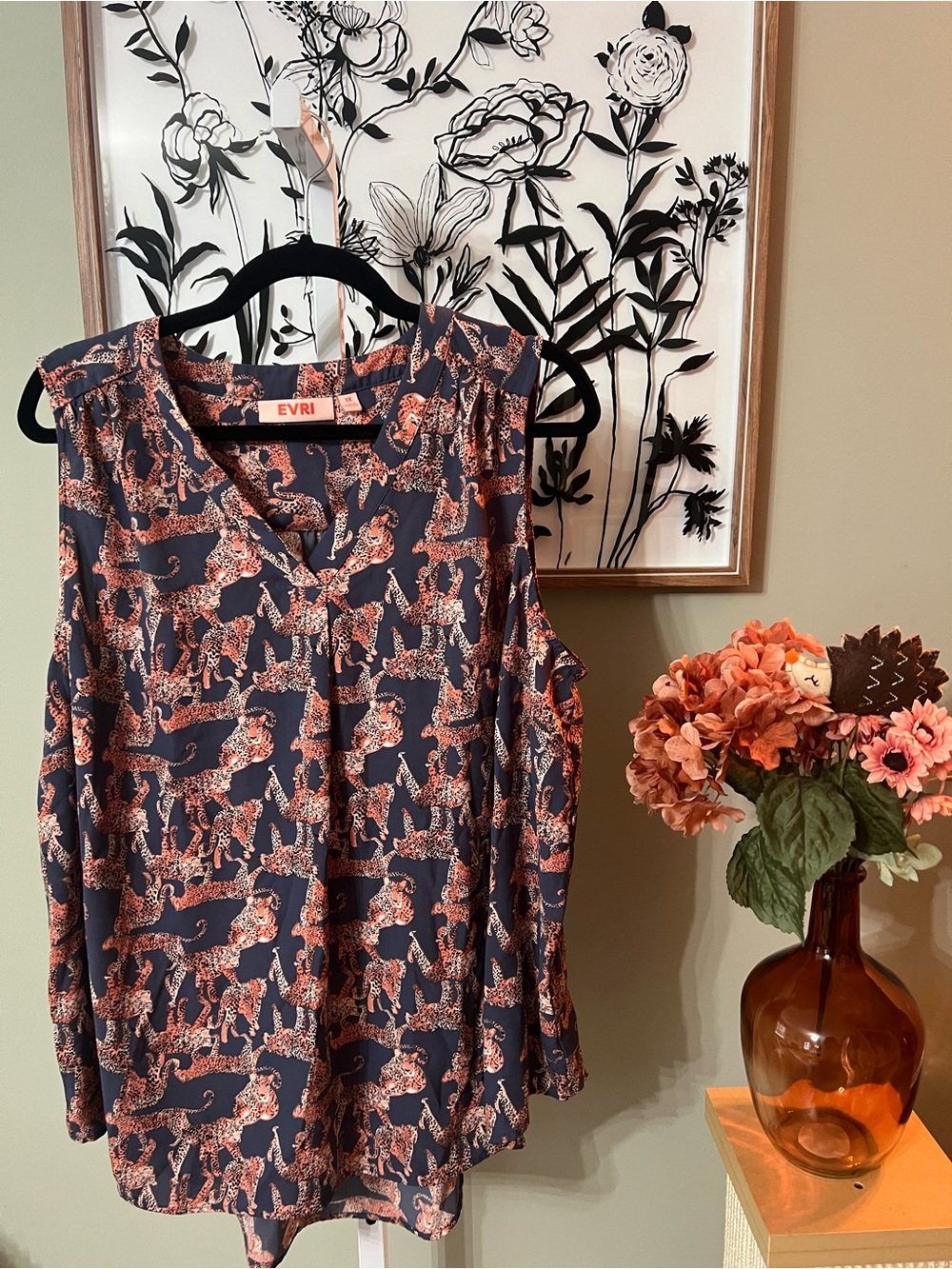 Evri Cheetah Top Blouse Sleeveless Leopard FLowy Career Casual Big Cat Size 1X